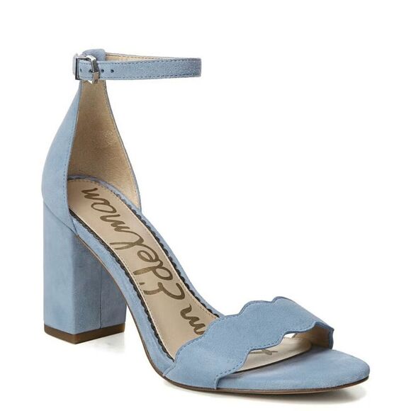 Sam Edelman Sandals Size 7.5 Blue Leather Open Toe Block Heel Ankle Strap - Picture 1 of 8